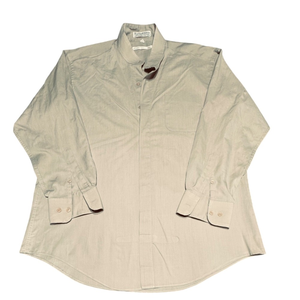 Diamante Shirt Mens L Band Collar Long Sleeve Tan Single Needle Tailored Vintage